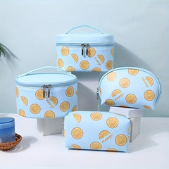 Orange Print Waterproof Cosmetic Bag Large Capacity Portable Travel Toiletry Bag