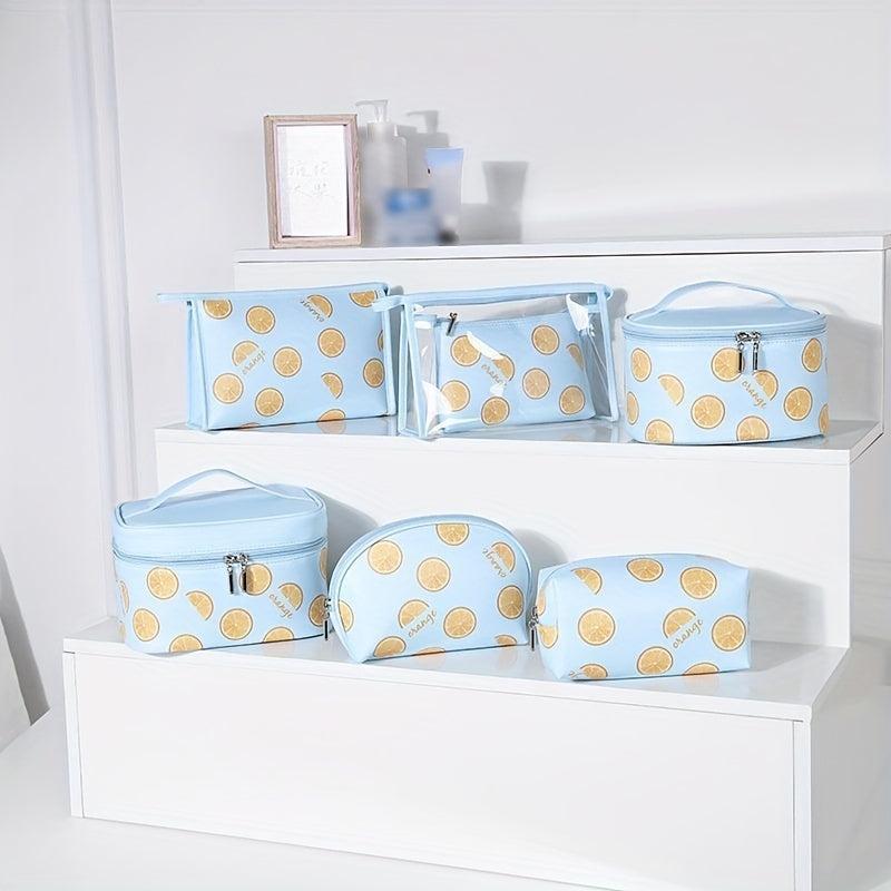 Orange Print Waterproof Cosmetic Bag Large Capacity Portable Travel Toiletry Bag