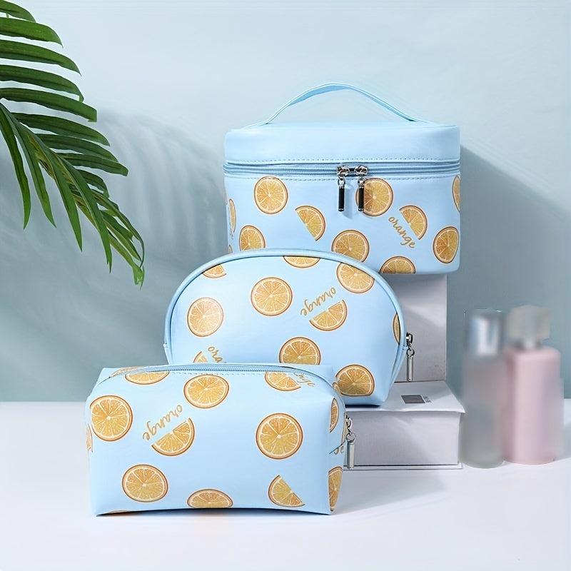 Orange Print Waterproof Cosmetic Bag Large Capacity Portable Travel Toiletry Bag