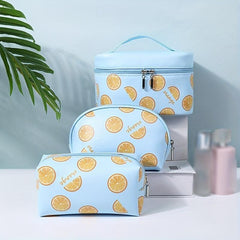 Orange Print Waterproof Cosmetic Bag Large Capacity Portable Travel Toiletry Bag
