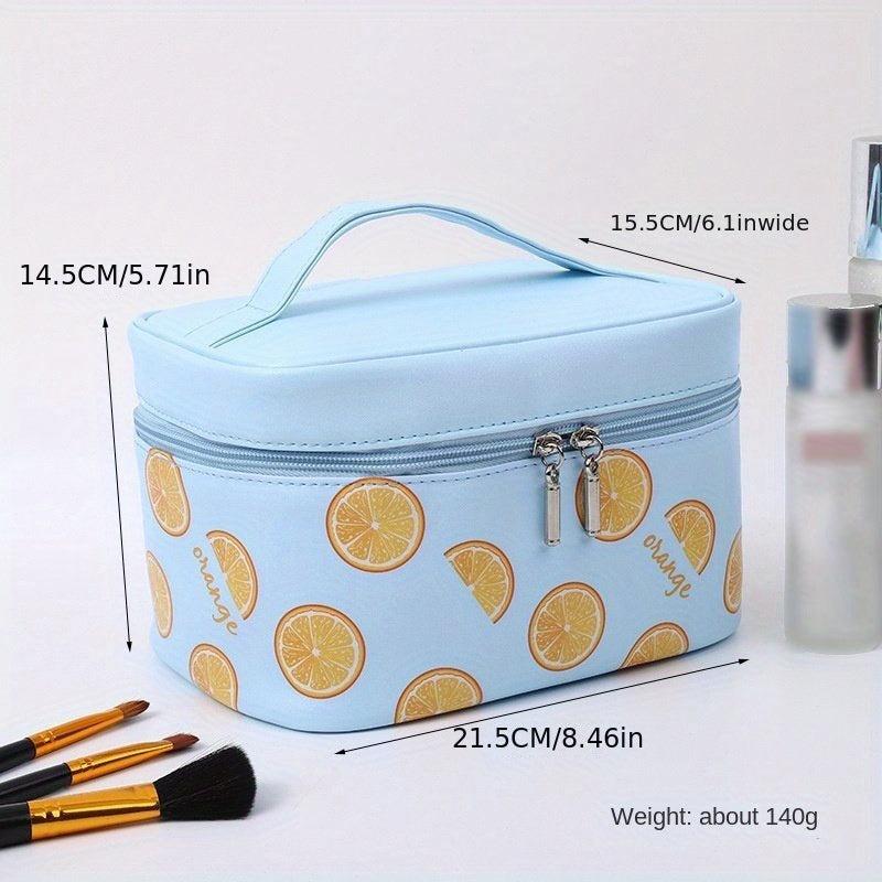 Orange Print Waterproof Cosmetic Bag Large Capacity Portable Travel Toiletry Bag