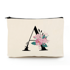 Floral A Letter Makeup Bag Bridesmaid Cosmetic Pouch Personalized Travel Purse