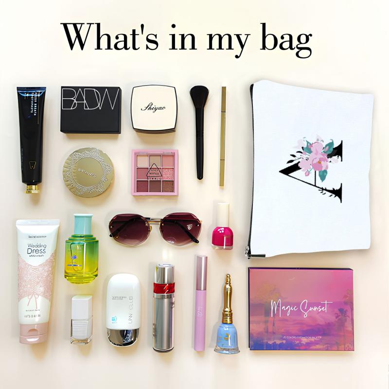 Floral A Letter Makeup Bag Bridesmaid Cosmetic Pouch Personalized Travel Purse