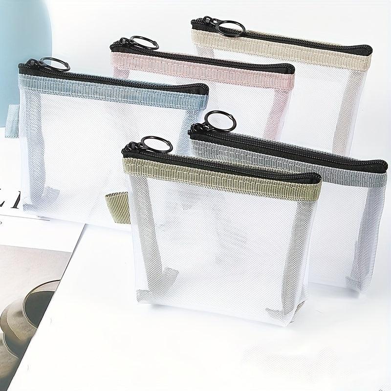 Transparent Mesh Storage Bag Portable Coin Purse Cosmetic Key Card Storage