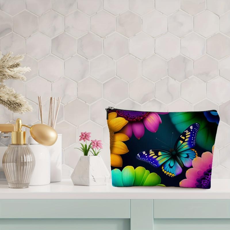 Colorful Butterfly Print Cosmetics Bag for Women - Travel Toiletry Bag