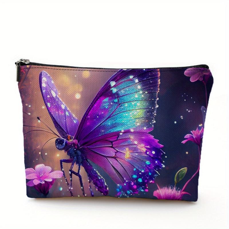 Colorful Butterfly Print Cosmetics Bag for Women - Travel Toiletry Bag