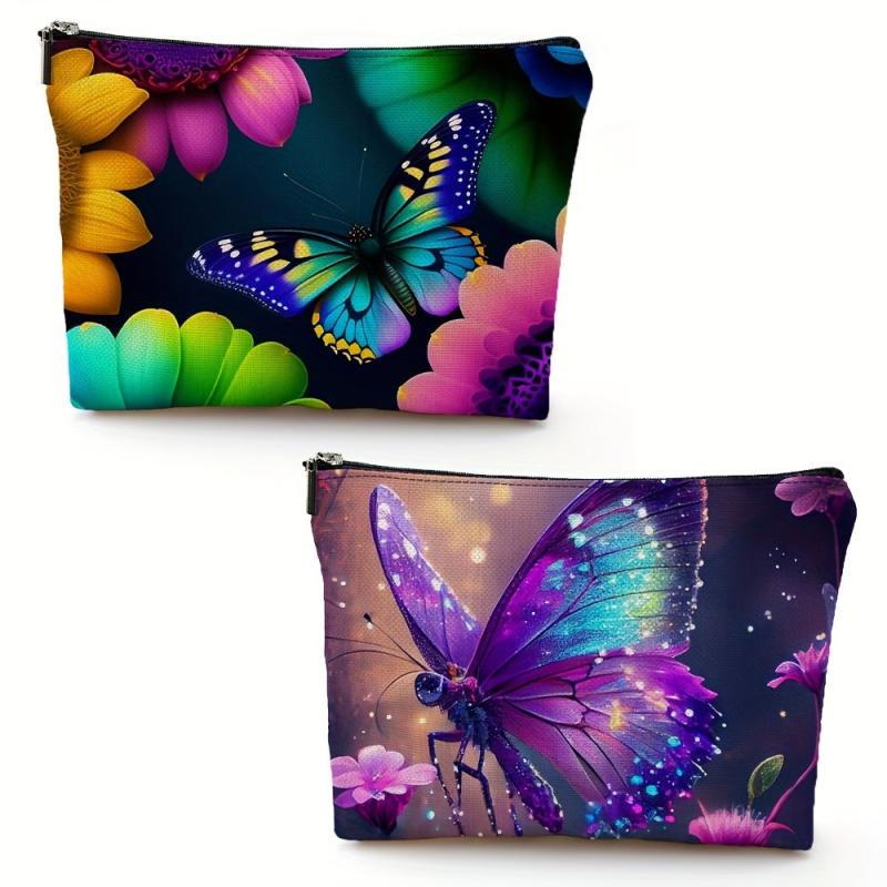 Colorful Butterfly Print Cosmetics Bag for Women - Travel Toiletry Bag