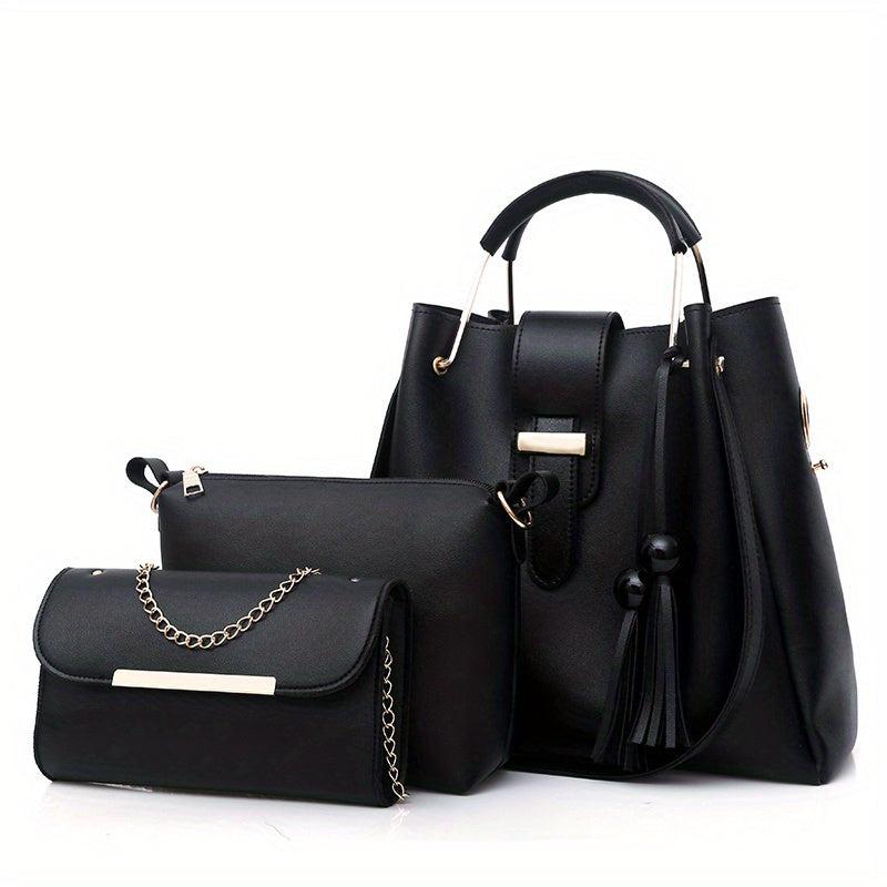 3pcs Tassel Handbag Set Women's Tote Bag Crossbody Bag Clutch Purse