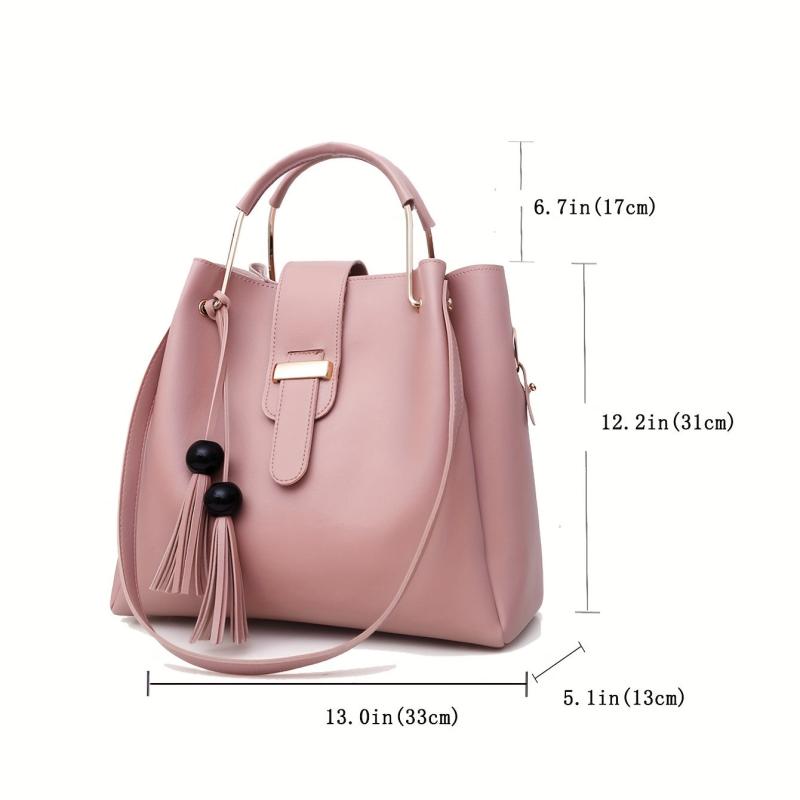 3pcs Tassel Handbag Set Women's Tote Bag Crossbody Bag Clutch Purse