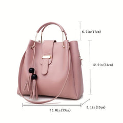 3pcs Tassel Handbag Set Women's Tote Bag Crossbody Bag Clutch Purse