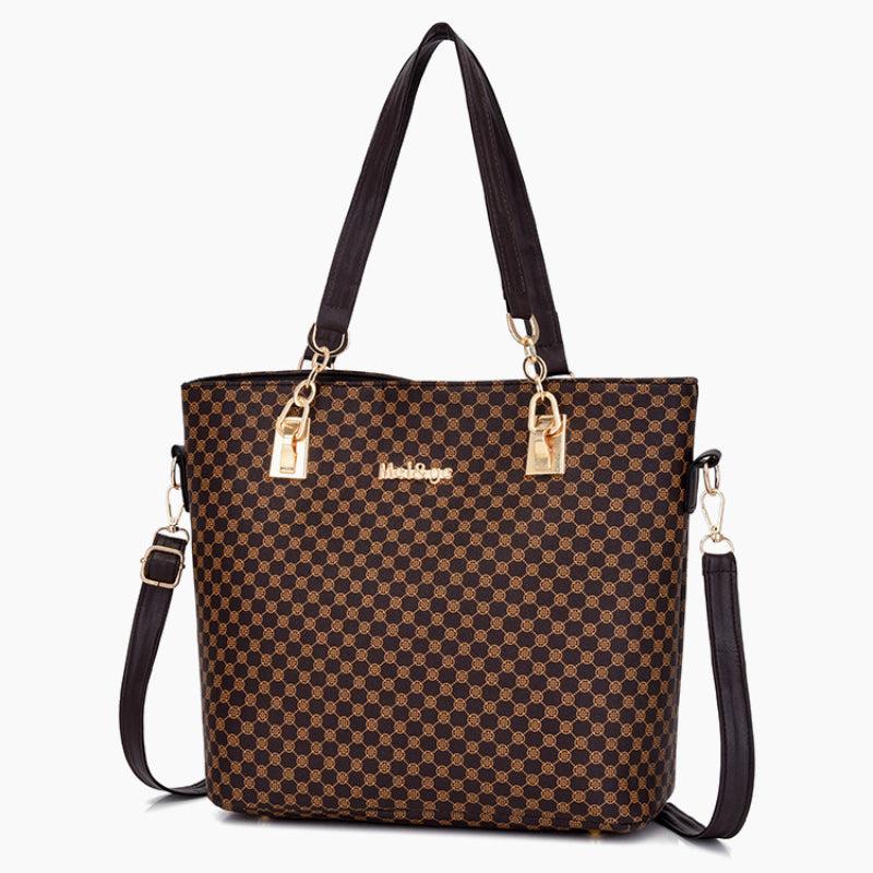 6pcs Geometric Pattern Tote Bag Set Faux Leather Handbag & Crossbody