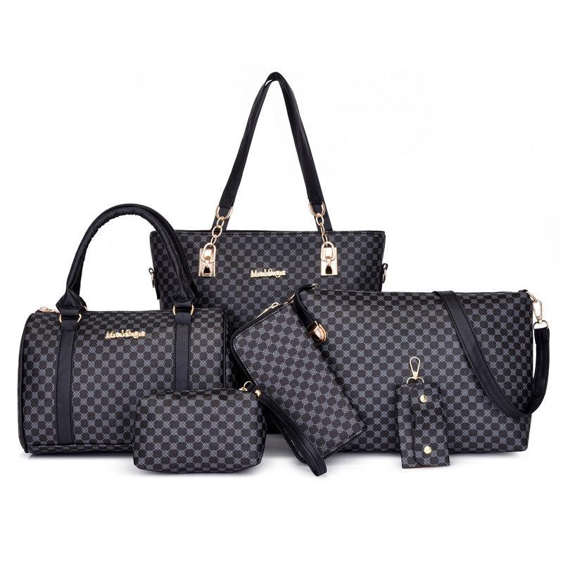 6pcs Geometric Pattern Tote Bag Set Faux Leather Handbag & Crossbody