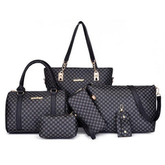 6pcs Geometric Pattern Tote Bag Set Faux Leather Handbag & Crossbody