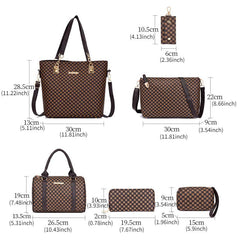 6pcs Geometric Pattern Tote Bag Set Faux Leather Handbag & Crossbody