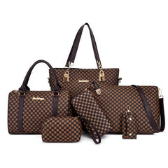 6pcs Geometric Pattern Tote Bag Set Faux Leather Handbag & Crossbody
