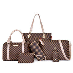 6pcs Geometric Pattern Tote Bag Set Faux Leather Handbag & Crossbody