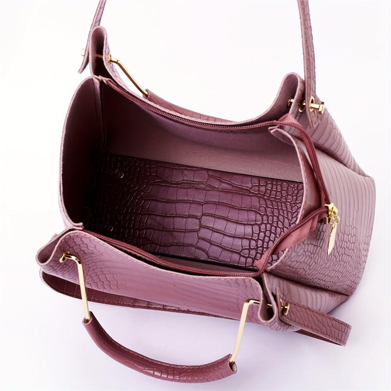 Crocodile Pattern Handbag Set: Tote, Crossbody, Clutch, Card Holder