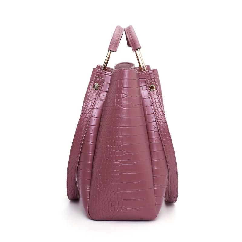 Crocodile Pattern Handbag Set: Tote, Crossbody, Clutch, Card Holder