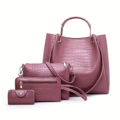 Crocodile Pattern Handbag Set: Tote, Crossbody, Clutch, Card Holder