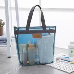 Portable Mesh Travel Beach Bag Wash Storage Bag Outdoor Shoulder Handbag