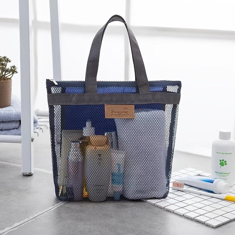 Portable Mesh Travel Beach Bag Wash Storage Bag Outdoor Shoulder Handbag