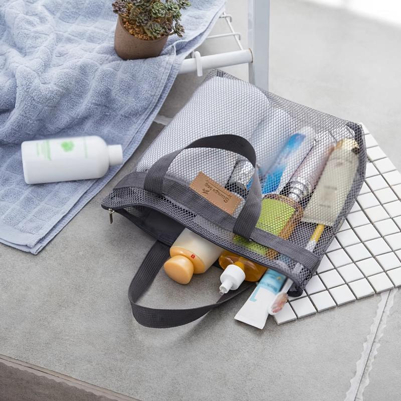 Portable Mesh Travel Beach Bag Wash Storage Bag Outdoor Shoulder Handbag