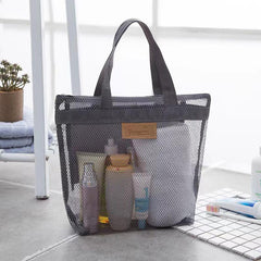 Portable Mesh Travel Beach Bag Wash Storage Bag Outdoor Shoulder Handbag