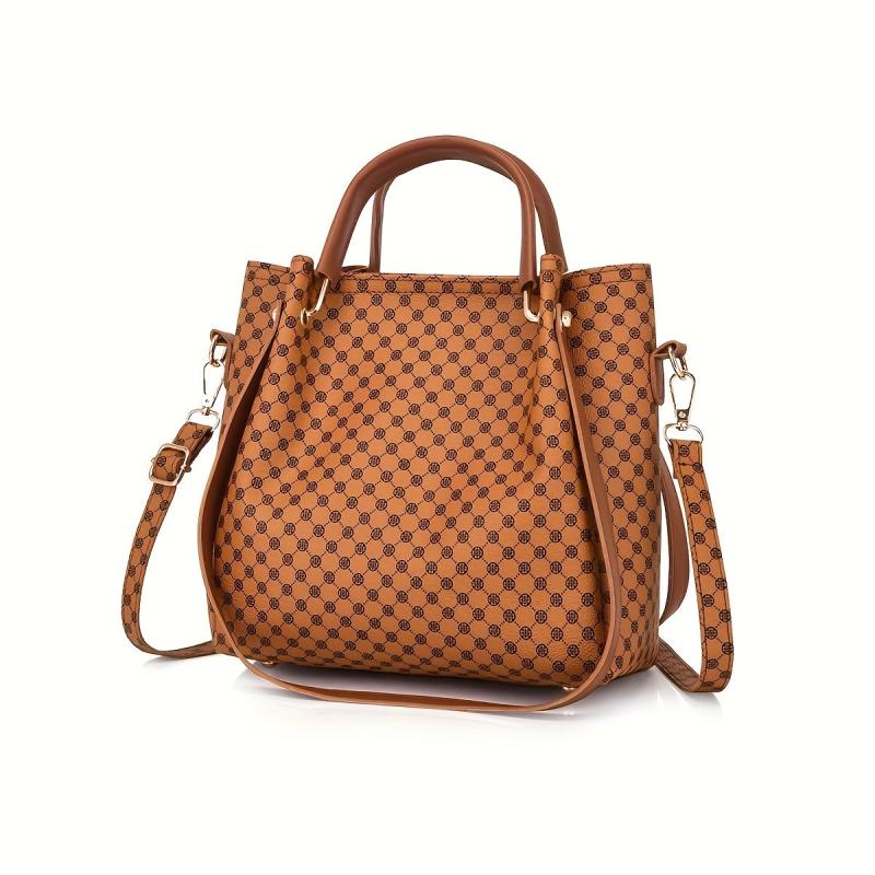 4Pcs Argyle Pattern Bag Set Women's PU Leather Handbag