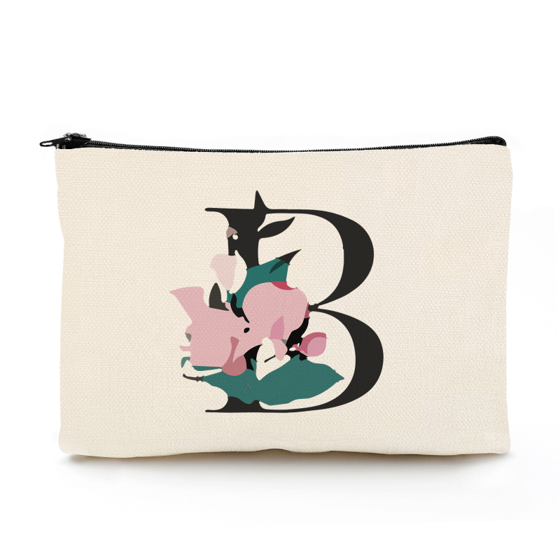 Floral A Letter Print Makeup Bag Bridesmaid Organizer Bags