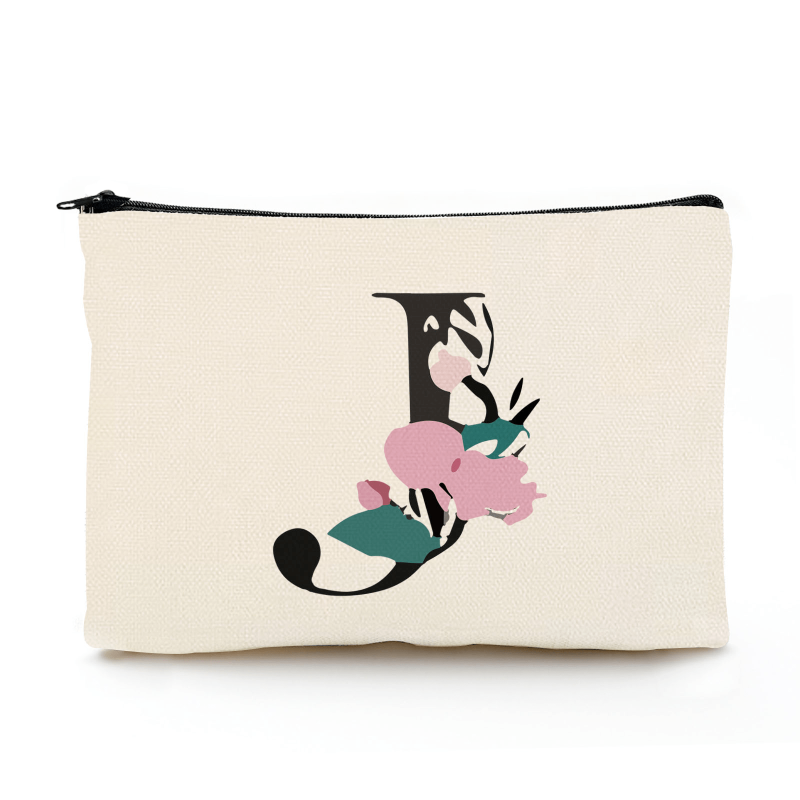 Floral A Letter Print Makeup Bag Bridesmaid Organizer Bags