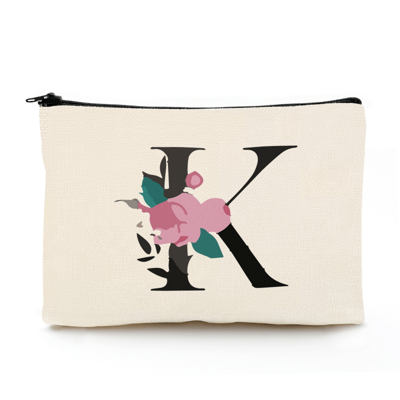 Floral A Letter Print Makeup Bag Bridesmaid Organizer Bags