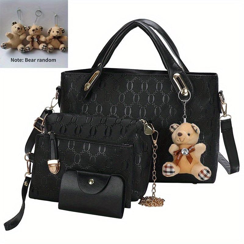 4-Piece Women's Tote Bag Set - Handbag, Shoulder Bag, Clutch Bag, Key Card Bag
