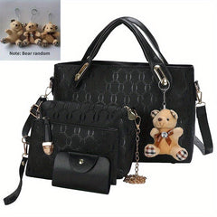 4-Piece Women's Tote Bag Set - Handbag, Shoulder Bag, Clutch Bag, Key Card Bag