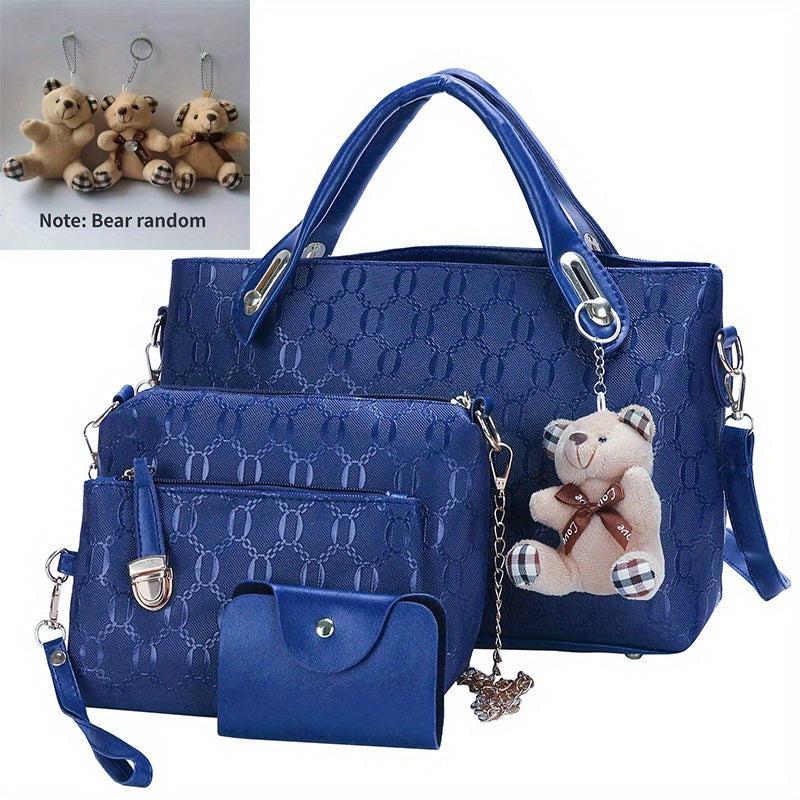 4-Piece Women's Tote Bag Set - Handbag, Shoulder Bag, Clutch Bag, Key Card Bag