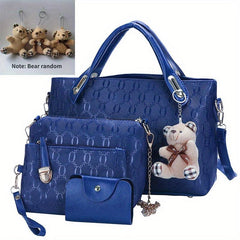 4-Piece Women's Tote Bag Set - Handbag, Shoulder Bag, Clutch Bag, Key Card Bag