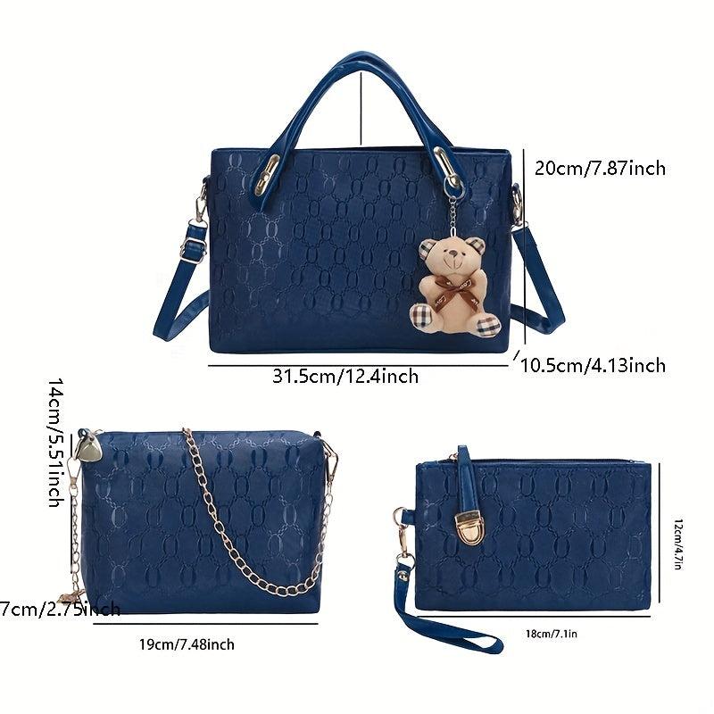 4-Piece Women's Tote Bag Set - Handbag, Shoulder Bag, Clutch Bag, Key Card Bag