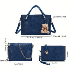 4-Piece Women's Tote Bag Set - Handbag, Shoulder Bag, Clutch Bag, Key Card Bag