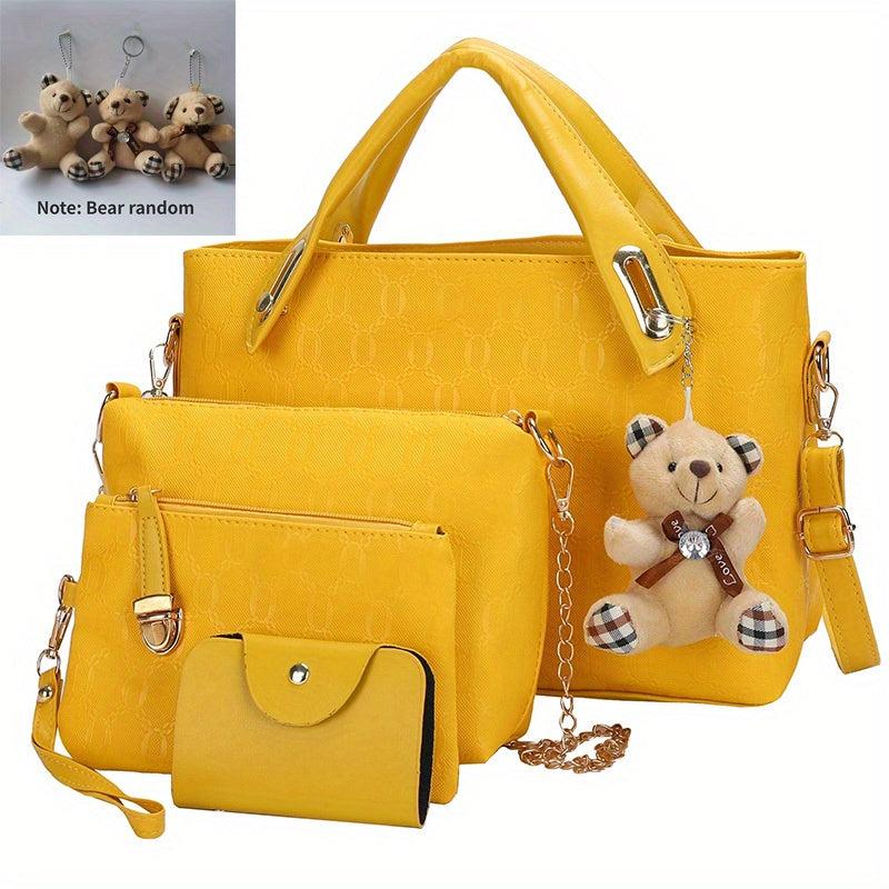 4-Piece Women's Tote Bag Set - Handbag, Shoulder Bag, Clutch Bag, Key Card Bag