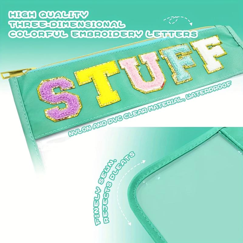 Waterproof Transparent PVC Towel Embroidered Letter Cosmetic Bag