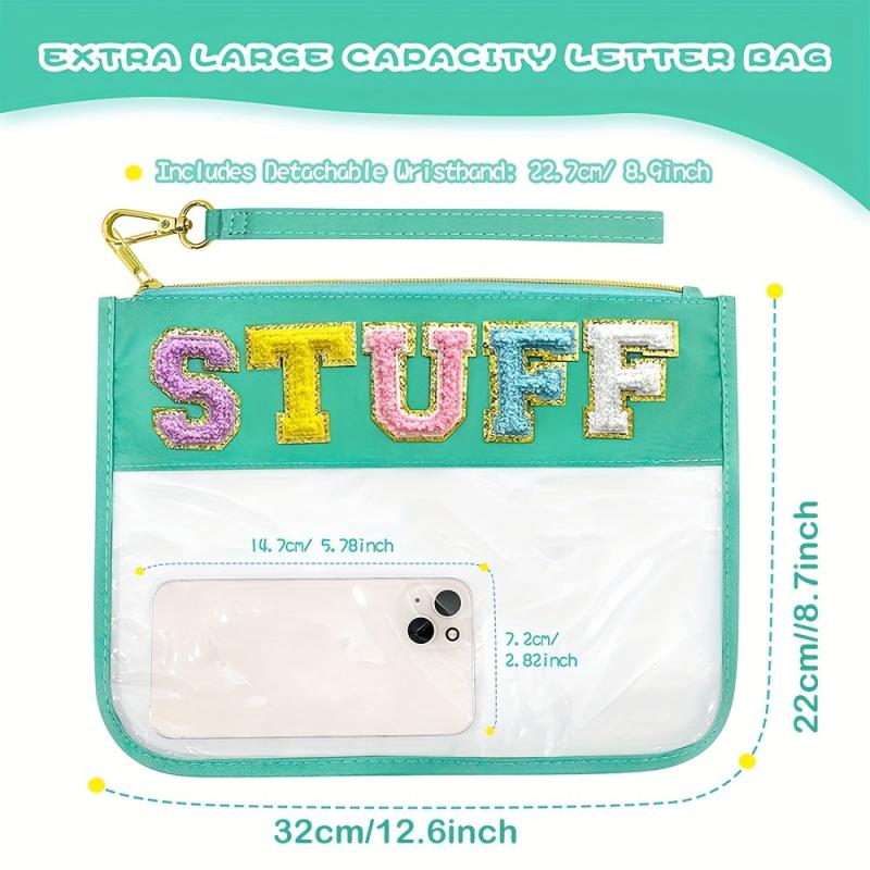Waterproof Transparent PVC Towel Embroidered Letter Cosmetic Bag