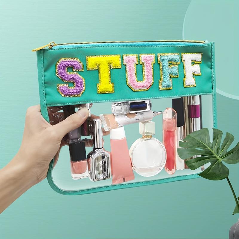 Waterproof Transparent PVC Towel Embroidered Letter Cosmetic Bag
