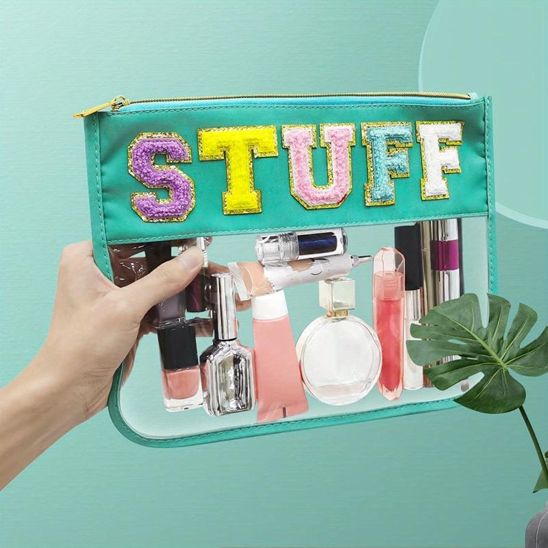 Waterproof Transparent PVC Towel Embroidered Letter Cosmetic Bag