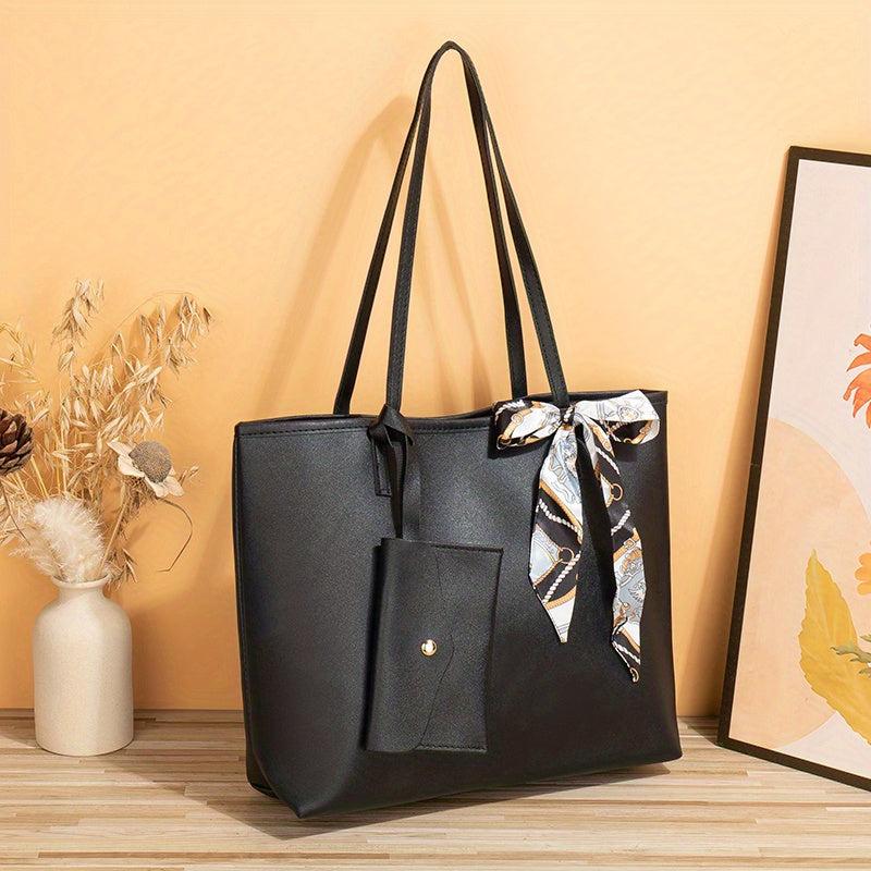 Minimalist Tote Bag Large Capacity Shoulder Bag With Clutch Purse & Scarf