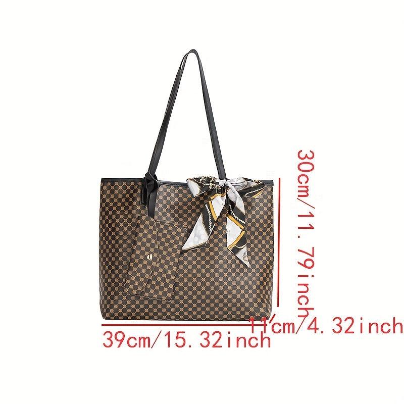 Minimalist Tote Bag Large Capacity Shoulder Bag With Clutch Purse & Scarf