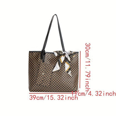Minimalist Tote Bag Large Capacity Shoulder Bag With Clutch Purse & Scarf