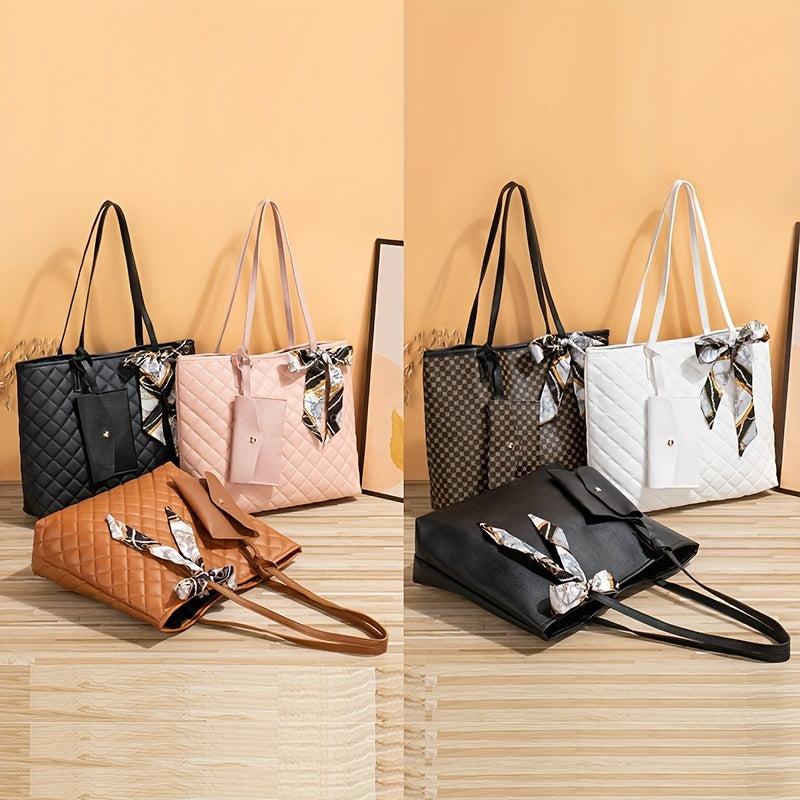 Minimalist Tote Bag Large Capacity Shoulder Bag With Clutch Purse & Scarf