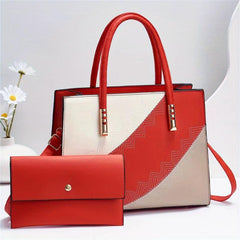 2 Pcs Colorblock Bag Sets Classic Tote Bag With Clutch Pouch