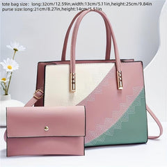 2 Pcs Colorblock Bag Sets Classic Tote Bag With Clutch Pouch