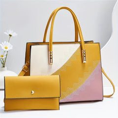 2 Pcs Colorblock Bag Sets Classic Tote Bag With Clutch Pouch