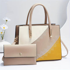2 Pcs Colorblock Bag Sets Classic Tote Bag With Clutch Pouch